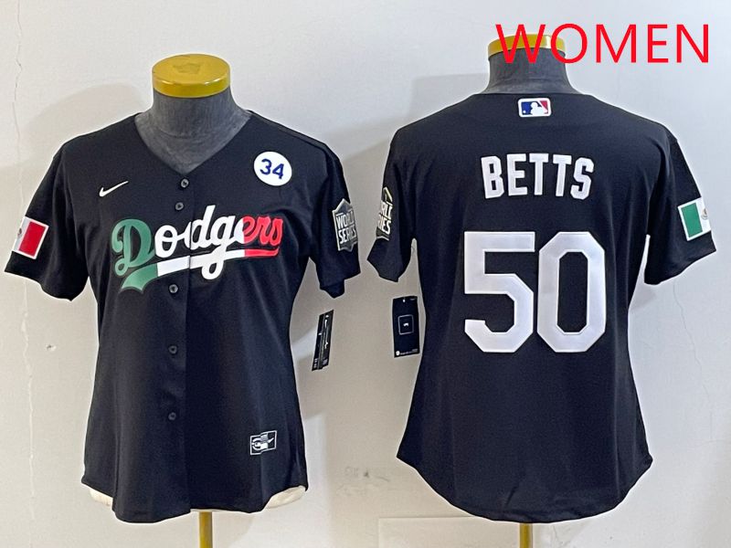 Women Los Angeles Dodgers 50 Betts Black Mexico Game 2025 Nike MLB Jersey style 4